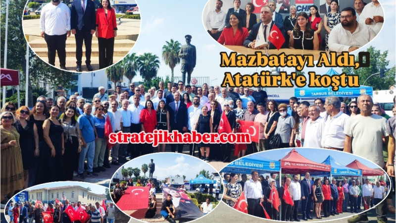 Tıbık Başkanlığındaki CHP Tarsus yönetimi mazbatayı alıp anıta çelenk koydu